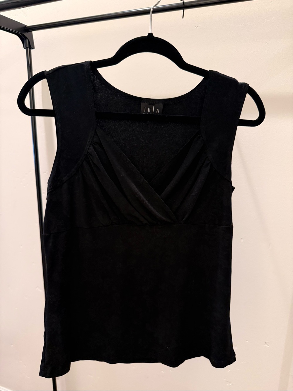 JKLA Black Sleeveless V-Neck Draped Blouse